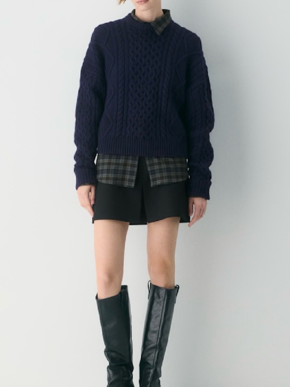 Aritzia Deep Navy Cable Knit Crewneck Sweater